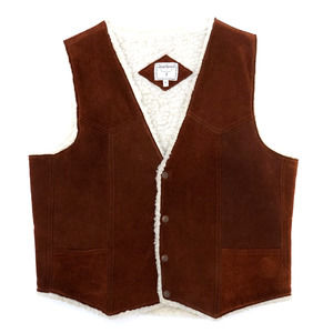 Vintage Steer Brand Faux Shearling Leather Vest Men's Large